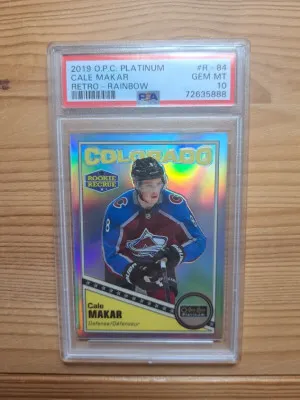 2019-20 O-Pee-Chee Platinum Retro Rainbow Marquee Rookies Cale Makar #R-84 PSA 10 front
